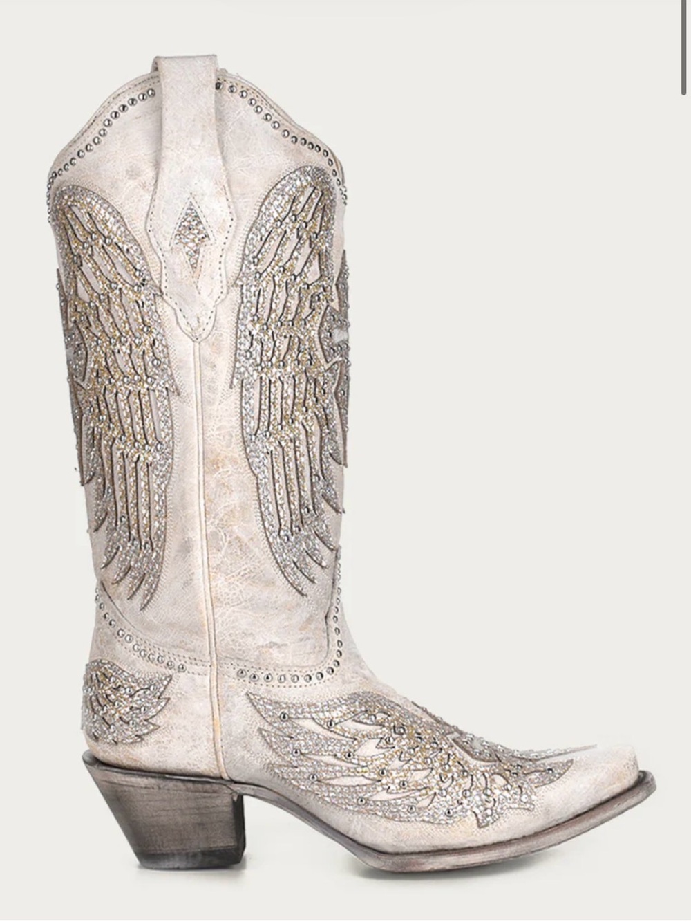 Corral WOMEN GLITTER INLAY CROSS AND WINGS EMBROIDERY WHITE COWBOY BOOT size 9.5